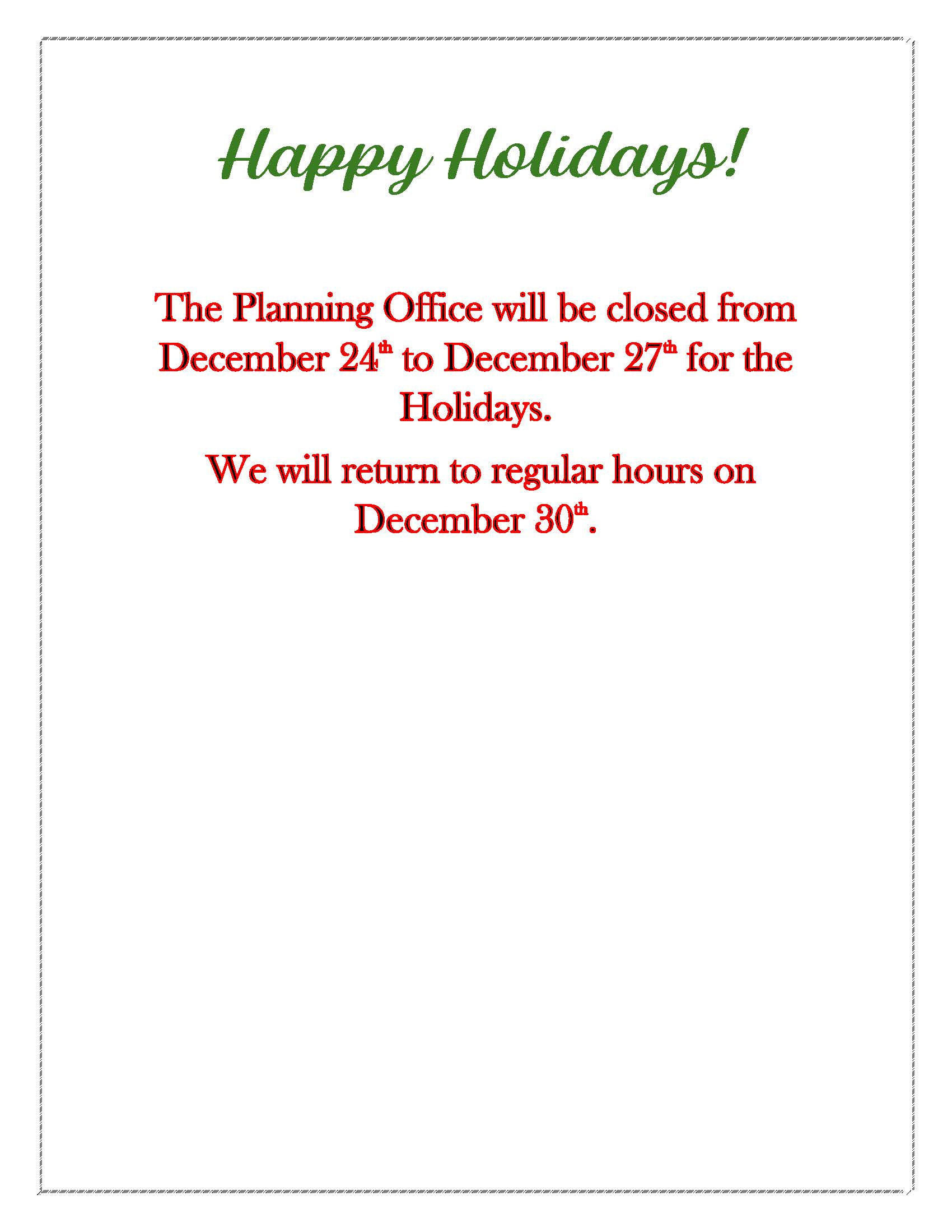 2024 Holiday Office closing