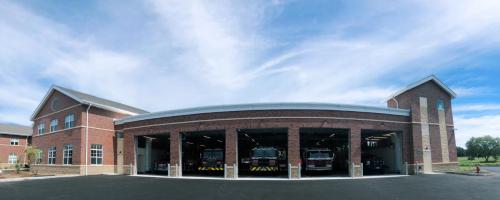 Fire Station with bay doors open